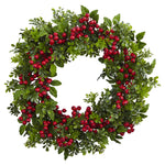 Nearly Natural 4555 24" Artificial Red Berry Boxwood Wreath