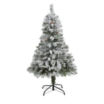 Nearly Natural 4` Flocked White River Mountain Pine Artificial Christmas Tree with Pinecones