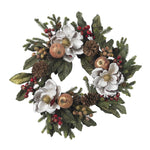 Nearly Natural 4923 24" Artificial Green & White Magnolia Pinecone & Berry Wreath