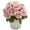 Nearly Natural Rose Artificial Arrangement in Marble Finish Vase