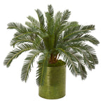 Nearly Natural 9474 29" Artificial Green Cycas Plant in Metal Planter