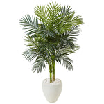 Nearly Natural 5986 4.5' Artificial Green Golden Cane Palm Tree in White Oval Planter