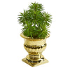 Nearly Natural 8701 11" Artificial Green Spiky Succulent Plant in Gold Urn