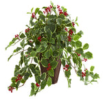 Nearly Natural 8544 18" Artificial Green Real Touch Variegated Holly Plant in Decorative Planter 