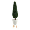 Nearly Natural T2197 63`` Boxwood Topiary Artificial Tree in White Planter