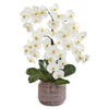 Nearly Natural A1360 28" Artificial White Phalaenopsis Orchid Arrangement in Stoneware Vase