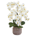 Nearly Natural A1360 28" Artificial White Phalaenopsis Orchid Arrangement in Stoneware Vase