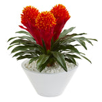 Nearly Natural 8534 17" Artificial Orange Bromeliad Plant in White Vase