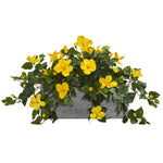 Nearly Natural 8065 18" Artificial Green & Yellow Hibiscus Plant in Stone Planter