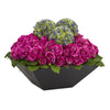 Nearly Natural Roses and Ball Flowers Artificial Arrangement in Black Vase