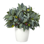 Nearly Natural 10``Olive Artificial Plant with Berries in White Planter