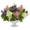 Nearly Natural Lilac Artificial Arrangement in White Vase