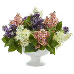 Nearly Natural Lilac Artificial Arrangement in White Vase