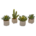 Nearly Natural 4228-S4 6" Artificial Green Mixed Succulent Plant, Set of 4