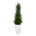 Nearly Natural T2602 3.5` Cypress Artificial Tree in White Metal Planter