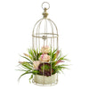 Nearly Natural 1687 Rose, Grass & Succulent Artificial Arrangement in Bird Cage, Pink