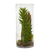 Nearly Natural 8459 14" Artificial Green Succulent & Sedum Plant in Cylinder Vase
