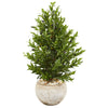 Nearly Natural 9320 3' Artificial Green Olive Cone Topiary Tree in Sand Stone Planter, UV Resistant (Indoor/Outdoor)
