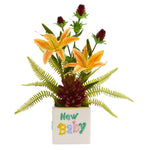 Nearly Natural A1308 18" Artificial Lily, Thistle & Succulent Arrangement in Vase, Multicolor