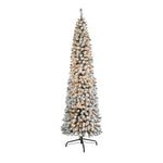 Nearly Natural 7` Flocked Pencil Artificial Christmas Tree with 400 Clear Lights and 574 Bendable Branches