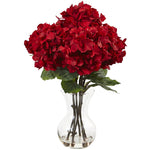 Nearly Natural 1442 Red Hydrangea with Vase Silk Flower Arrangement