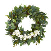 Nearly Natural 23``Mixed Greens and Begonia Artificial Wreath