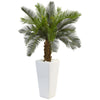 Nearly Natural 5973 3' Artificial Green Cycas Tree in White Tower Planter