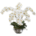 Nearly Natural A1362 20" Artificial White Phalaenopsis Orchid Arrangement in Silver Bowl