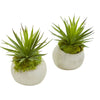 Nearly Natural 8258-S2 7" Artificial Green Spiky Agave Plant in Planter, Set of 2