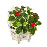 Nearly Natural 8869 11" Artificial Green Real Touch Variegated Holly Leaf Plant in Chair Planter