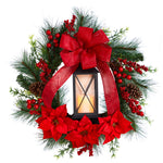 Nearly Natural W1272 28`` Lantern Christmas Wreath with LED Candle