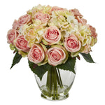 Nearly Natural 1837 Rose and Hydrangea Bouquet Artificial Arrangement