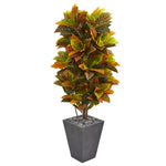 Nearly Natural 6431 5.5' Artificial Green & Orange Real Touch Croton Plant in Slate Planter