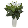 Nearly Natural 6361 3' Artificial Green & White Spathifyllum Plant in White Tower Planter