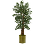 Nearly Natural 5732 5' Artificial Green Parlor Palm Tree in Green Tin Planter