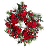 Nearly Natural 22`` Hydrangea Holiday Wreath