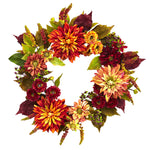 Nearly Natural 4131 22" Artificial Dahlia & Mum Wreath, Multicolor