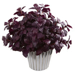 Nearly Natural 14`` Basil Artificial Plant in White Planter with Silver Trimming