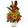 Nearly Natural A1185 30" Artificial Mixed Tropical Floral Arrangement in Cream Vase with Gold Base, Multicolor