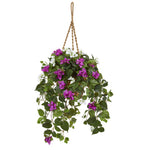 Nearly Natural 8405 30" Artificial Green & Purple Mixed Bougainvillea Plant in Hanging Basket