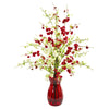 Nearly Natural Cherry Blossom Artificial Arrangement in Ruby Vase