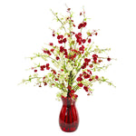 Nearly Natural Cherry Blossom Artificial Arrangement in Ruby Vase