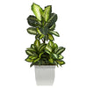 Nearly Natural P1620 46” Golden Dieffenbachia Artificial Plant in White Metal Planters