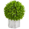 Nearly Natural 9083 14" Artificial Green Eucalyptus Ball in Marble Finished Planter