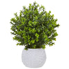 Nearly Natural 6310 17" Artificial Green Boxwood in White Vase (Indoor/Outdoor)