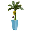 Nearly Natural 5788 4' Artificial Green Banana Tree in Turquoise Tower Vase