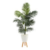 Nearly Natural 69`` Kentia Artificial Palm Tree in White Planter with Stand