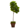 Nearly Natural T1144 5' Artificial Green Real Touch Fiddle Leaf Tree in Brown Planter 