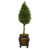 Nearly Natural 5764 4.5' Artificial Green Boxwood Cone Tree in Decorative Planter