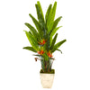 Nearly Natural 9587 59" Artificial Green Bird of Paradise Plant in Country White Planter